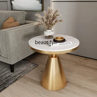 yj Light Luxury Small Coffee Table Sofa Side Table Living Room Corner Table Nordic Modern Minimalist Iron Marble Table