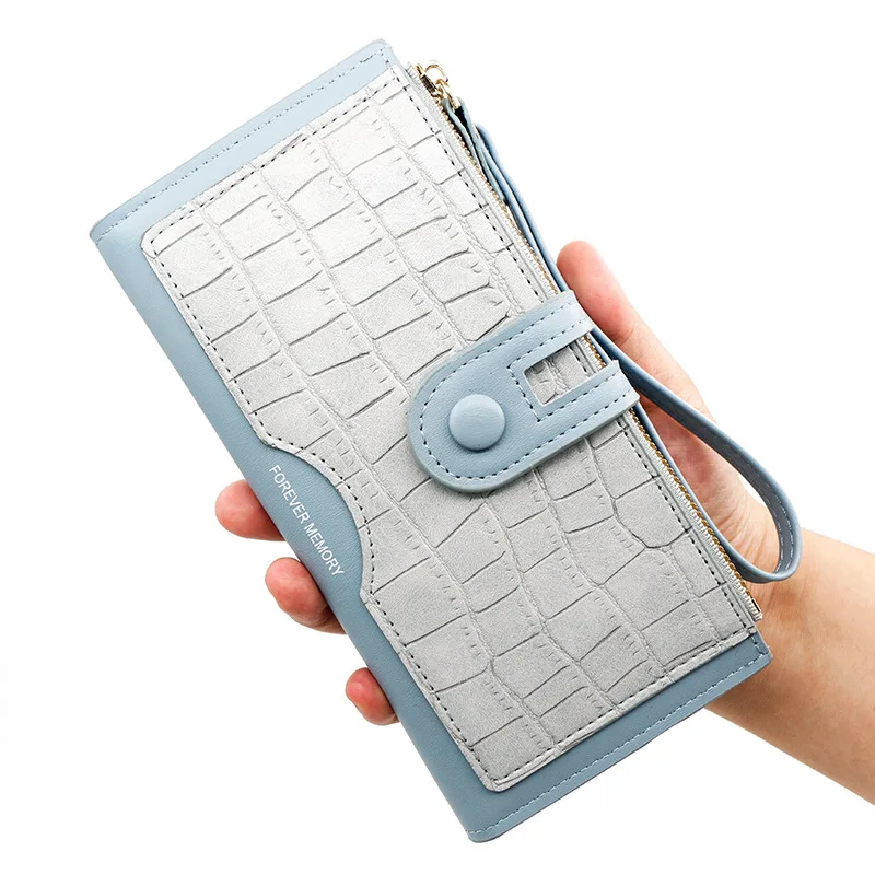 New Women's Simple Casual Stone Pattern Stitching Color Contrast Double Zipper Color Matching Carrying Bag with Multi-card