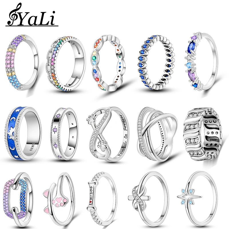 Женские кольца со звездой и луной из серебра 100% пробы