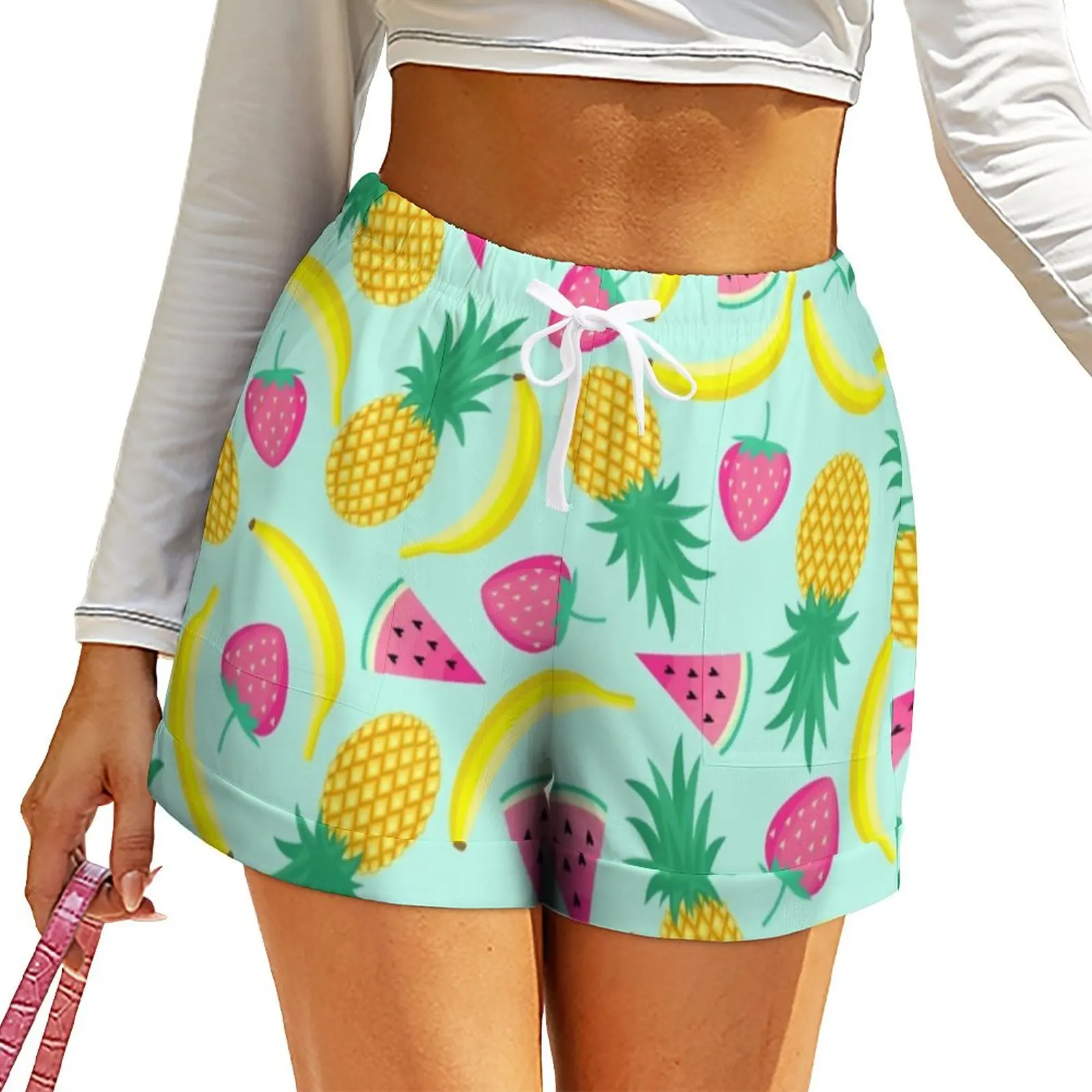 

Banana Pineapple Shorts Elastic Waist Funky Fruit Print Custom Shorts Spring Night Club Oversized Short Pants Streetwear Bottoms