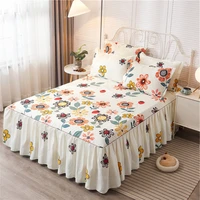 3pcs set soft sanding bedspread 1pc printing bed skirt 2pcs pillowcase twin king queen size bed cover wedding bed skirt