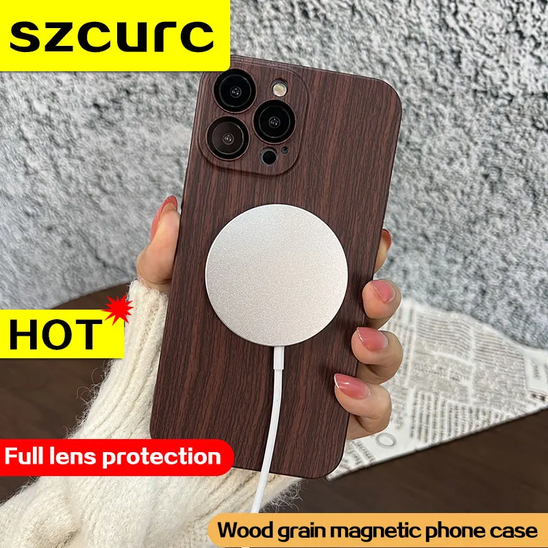 

For iphone 13 Pro Max case New Wood grain magsafe High-end luxury iphon 12 Magnetic ultra-thin protective Phone cover Bag