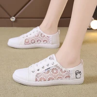 breathable mesh sneakers shoes for women fashion comfort flats shoes hollow out lace up summer white sneakers zapatos de mujer
