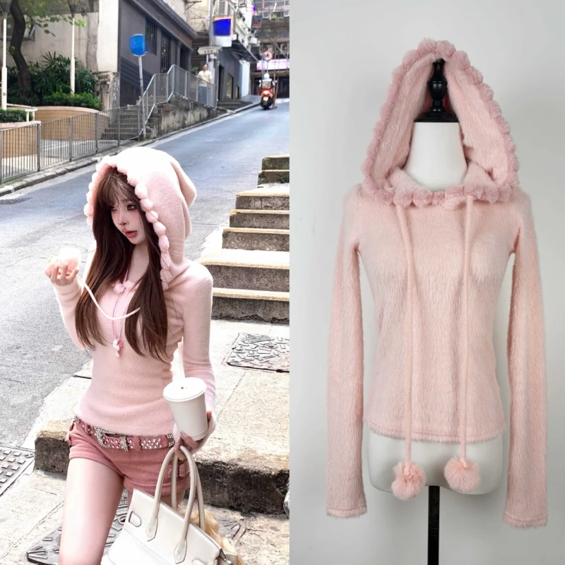 Осень-зима тонкий пуловер с капюшоном американский винтажный трикотаж в