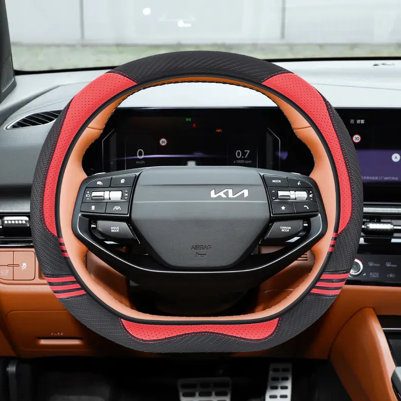 Фото Кожаный чехол на руль автомобиля для Kia Sportage X Line EV9 EV3 K4 GT line EV5 EV2 EV6 K8 Syros 2024 2025 2026, автоаксессуары №1