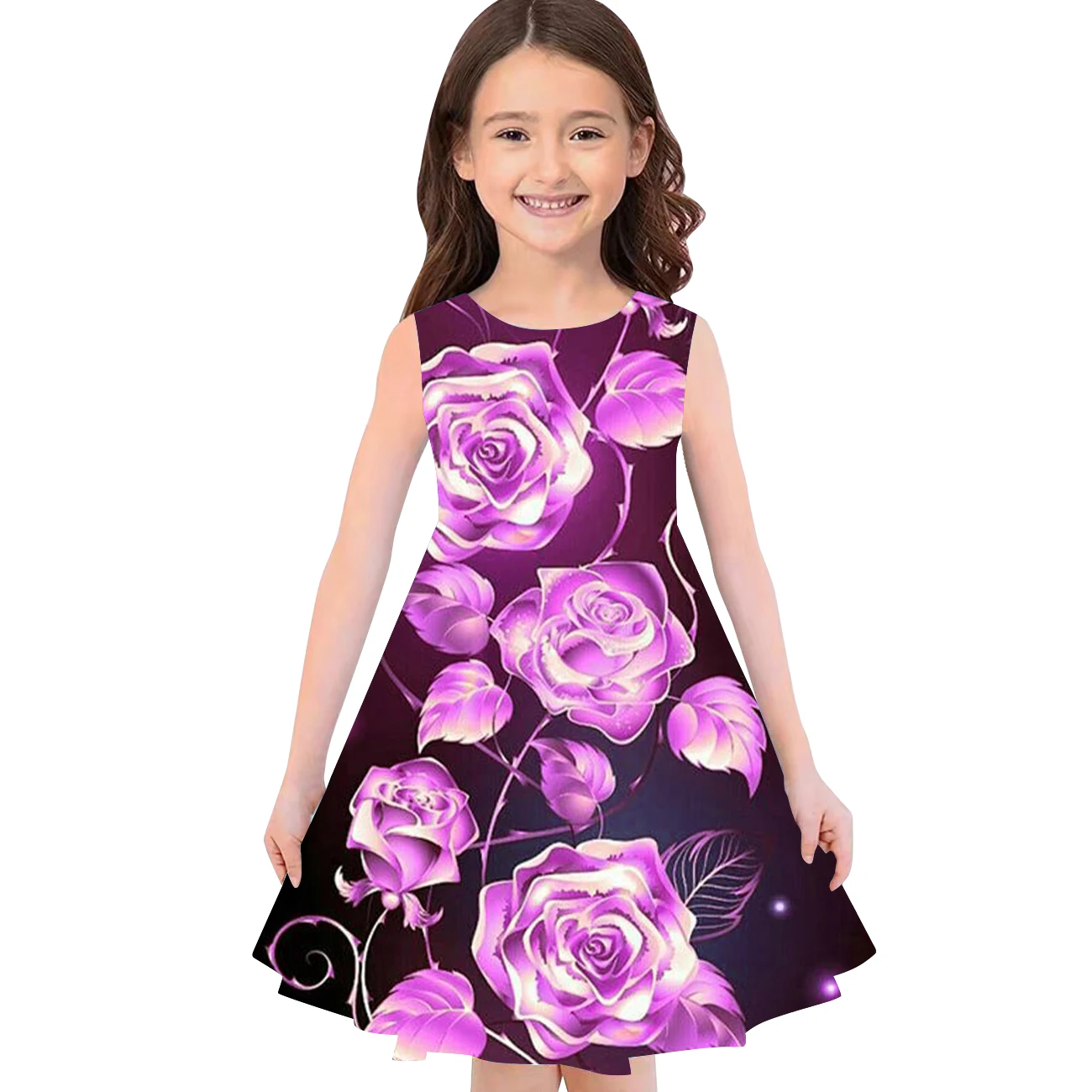 

Girls 3D Print Dresses Kids Girl Party Sleeveless Princess Dress Tank 3D Print Pretty Rose Black Dress for Girl