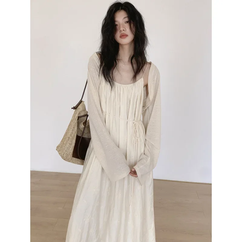 Нежное платье-майка цвета хаки во французском стиле с круглым вырезом женская