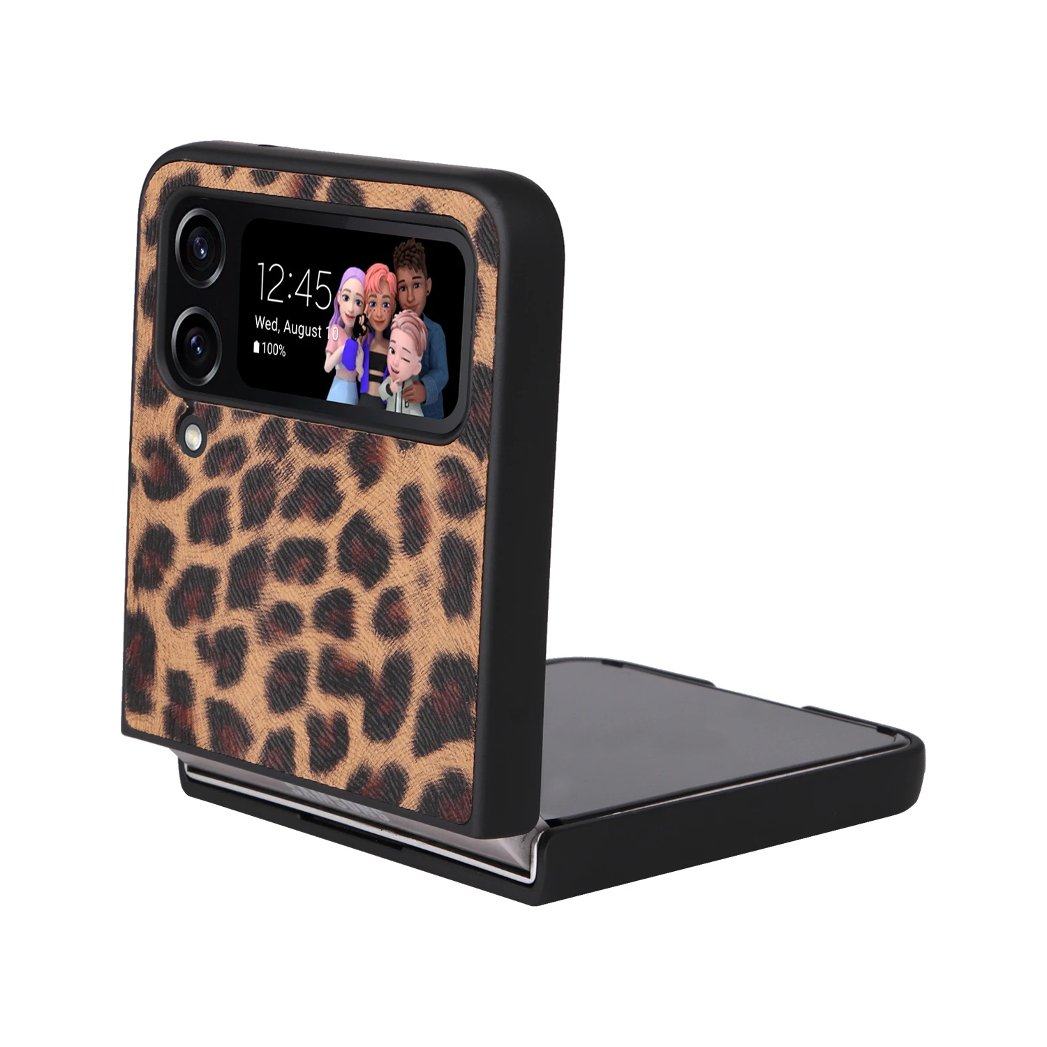 High Quality Ladies Leopard Glitter Fall Protection Case for Samsung Galaxy Z Flip3 ZFlip4 Tempered Protective Film with Lens