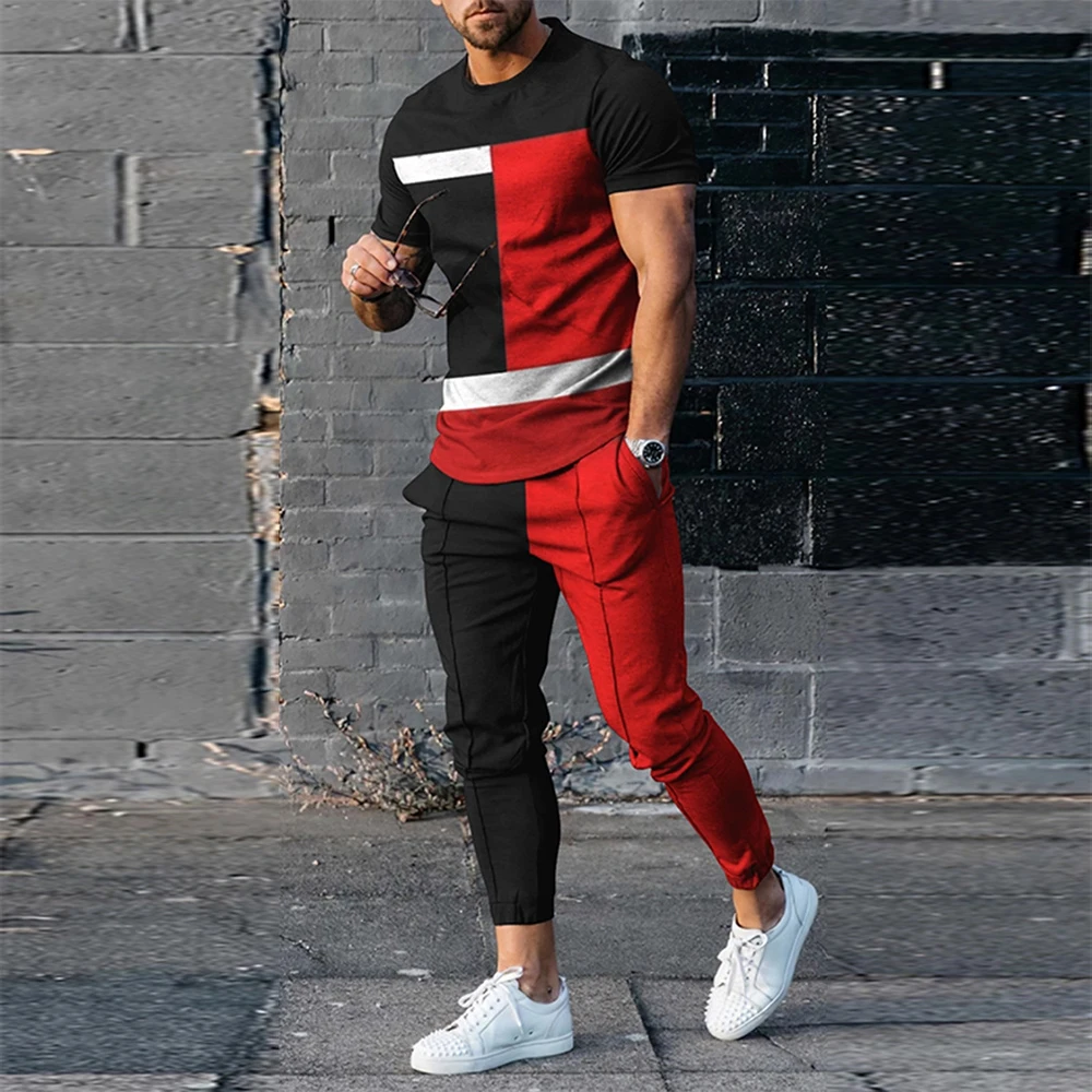 2023 Men Tracksuit Set 2 Piece Sets Short Sleeve T Shirt+Sweatpants Suit Men Clothing Streetwear Vintage Sweatshirt Oversized