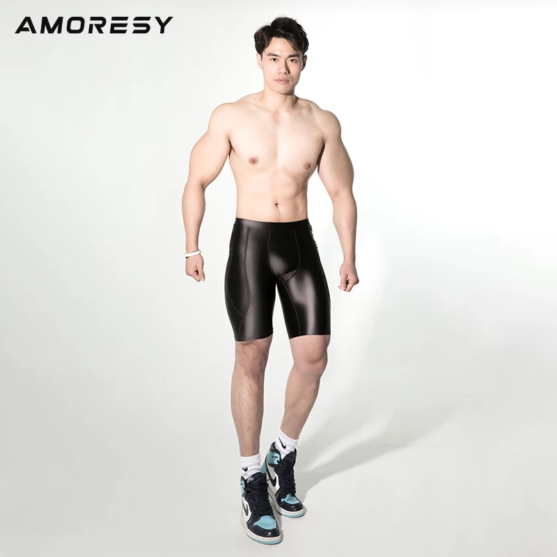 Фото Мужские спортивные шорты Amoresy Poseidon series, Эластичные Обтягивающие пластиковые дышащие шорты со средней талией №1