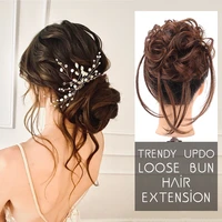 synthetic hairpiece messy bun chignon clip on hair extensions for women updo natual hair color black brown blonde