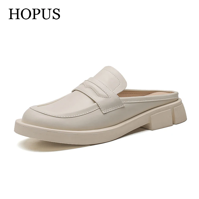 

Women Shoes Spring Summer 2022 New Outdoor Slippers Breathable Lady White Platform Casual Shoes Fashion Genuine Leather Slip-on