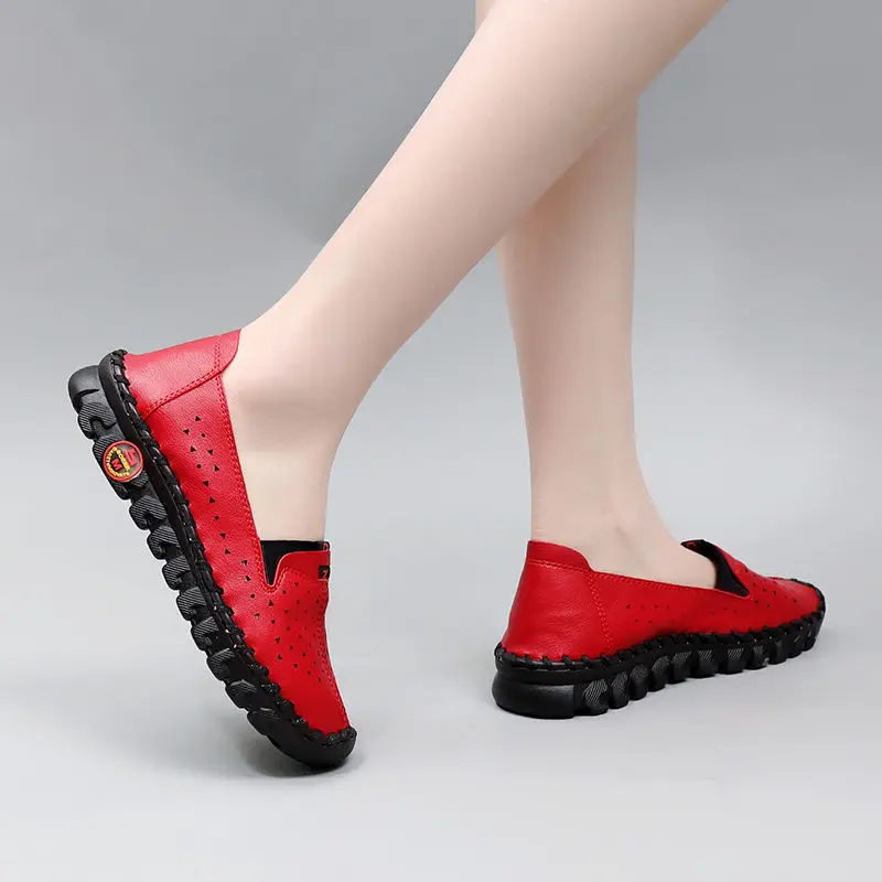 Brand Hollow Moccasins Soft Cushion Sole Womens Summer Orthopedic Shoes Handmade Stitching Ballet Flats Female Footwear
