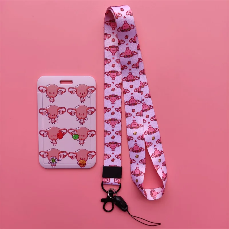 

Uterus Woman Lanyard ID Badge Card Holder Daily Use Keychain Strip Set Business Card Cover For Girls