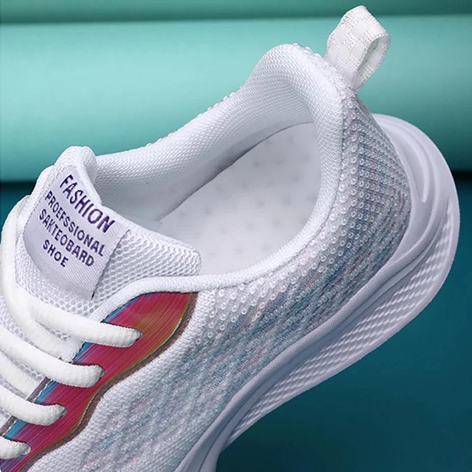 Loekeah Breathable Mesh Casual Shoes New Running Sneakers For Women Fashion Flats Shoes Lace Up Sports Footwear Outdoor Tennis