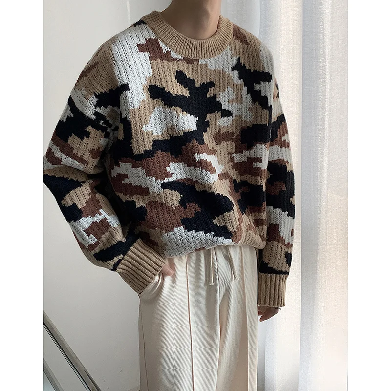 

Зима 2022, мужские шерстяные свитера с длинным рукавом, утепленный пуловер, модная трендовая трикотажная одежда, свободные пальто серого/имбирного цвета