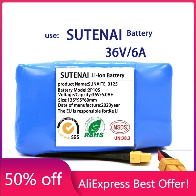 

36V 18650 Battery Pack 6000mAh Rechargeable Lithium ion battery for Electric Self Balancing Scooter HoverBoard Unicycle
