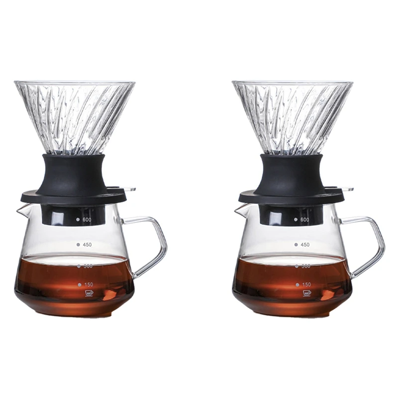 

2X 600ML Immersion Dripper Switch Glass For V60 Pour Over Coffee Maker V Shape Drip Coffee Dripper And Filters