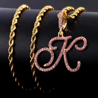pink crystal cursive letter pendant stainless steel necklace for women trendy initial letter twisted rope chain necklace jewelry