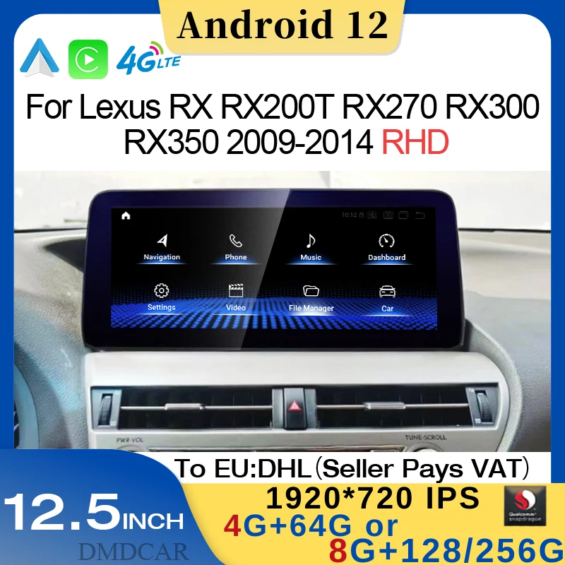

Android 12 Qualcomm Multimedia Video Player CarPlay Auto Stereo Car Radio For Lexus RX RX200t Rx300 Rx350 Rx450h RX400h RHD