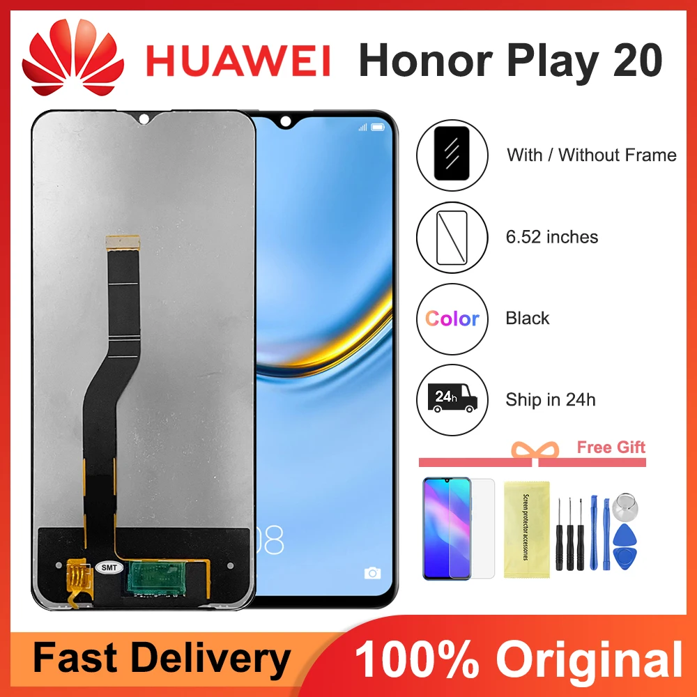 

Оригинальный ЖК-дисплей 6,52 дюйма для Honor Play 20, сенсорный экран с дигитайзером в сборе для Huawei Play 20, зеркальный ЖК-дисплей с рамкой