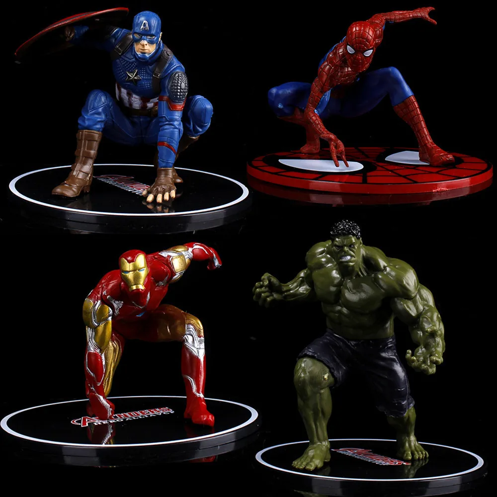 

Marvel Anime Figure Spiderman Hulk Iron Man Collection Of Ornaments Car Doll Action Figures Toys Kids Gift