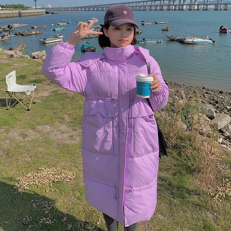 

Fashion Korean Winter High-neck Mid-length Down Padded Jacket Women's New Down Padded Waist Large Pocket Padded Jacket