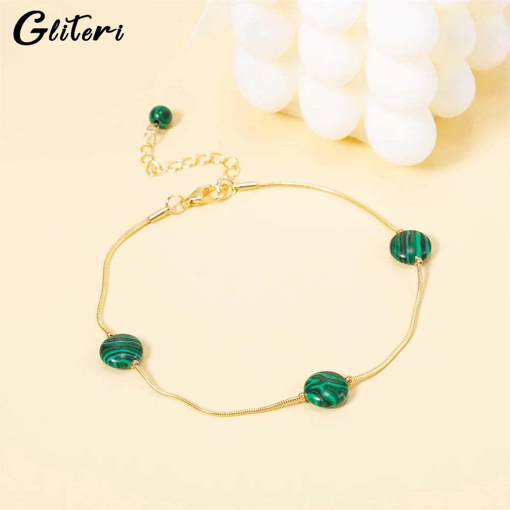 GEITERI Fashion Green Round Beads Anklets For Women Girls Natural Stone Pendant Foot Chain Bohemia Jewelry Female Gifts 2023
