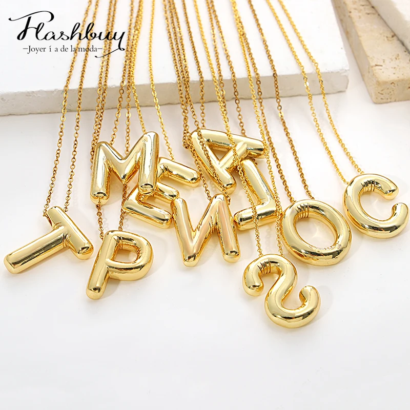 

Bubble Letter Balloons Initial Letter Pendant Necklace Chunky Personalized Alphabet Necklace for Women Fashion Jewelry Teen Gift