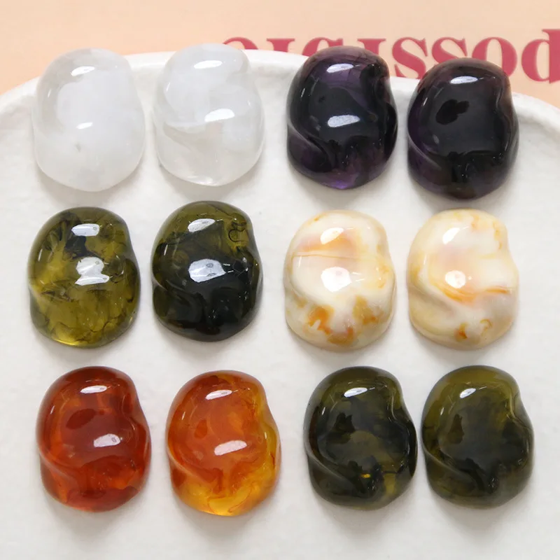 

5pcs retro ink halo dyeing profiled broad bean flatback cabochon diy resin accessories earrings hairpin material