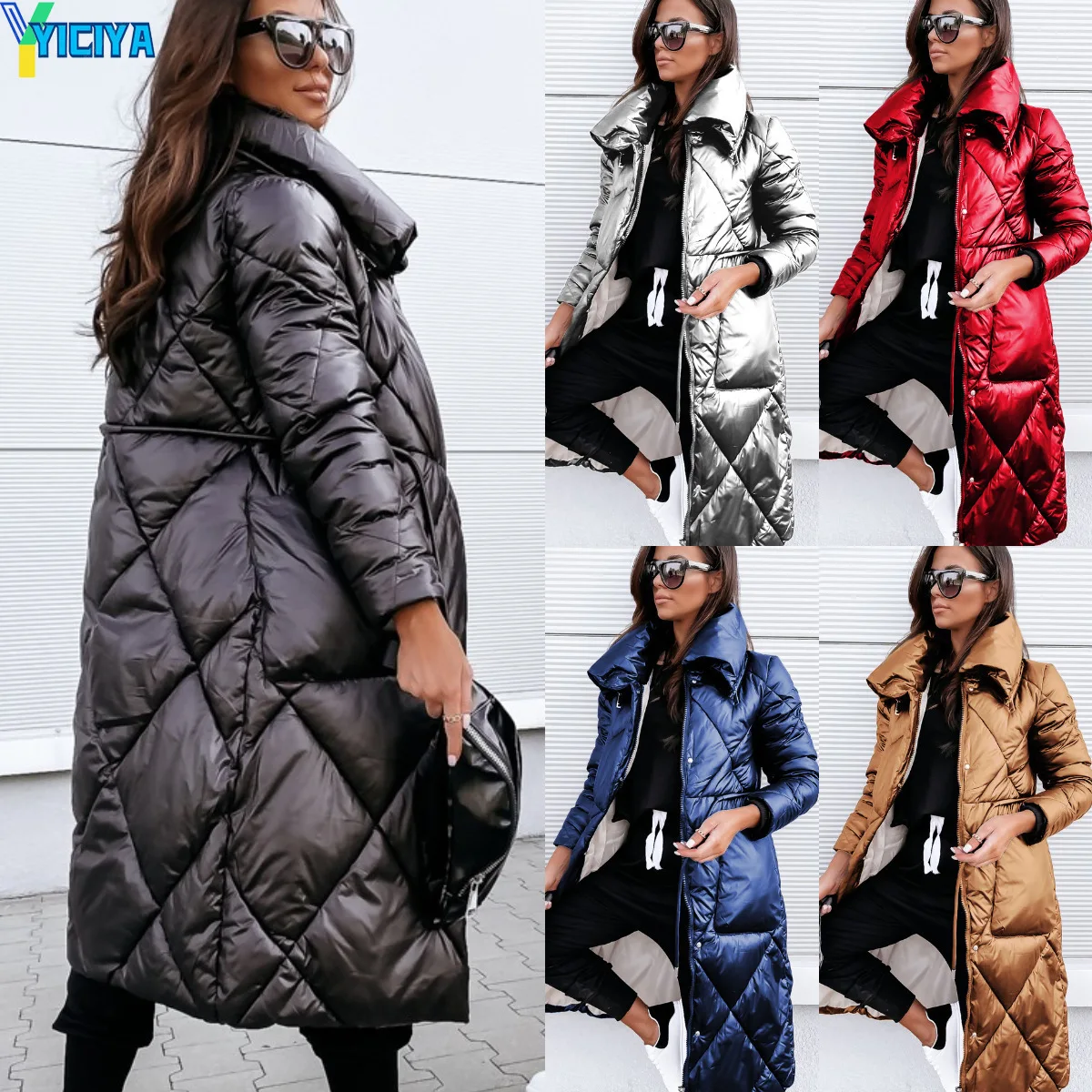 YICIYA Parkas Outwear Woman Winter 2023 Long Sleeve Lapel Long Keep Warm Solid Parkas Outwear Zipper Cotton-Padded Coat Jackets