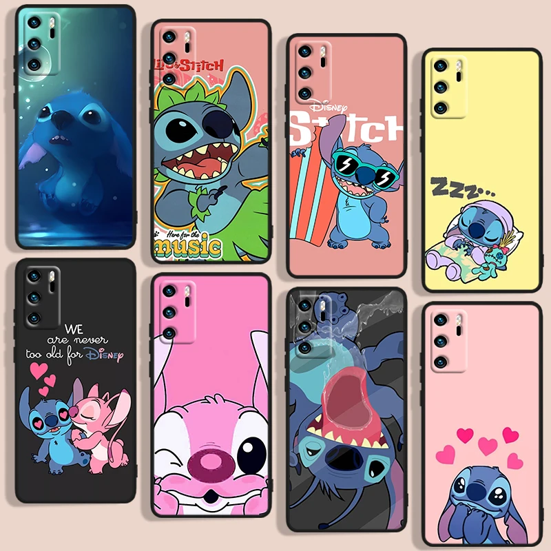 

Cute Lilo Stitch Phone Case For Huawei P10 P20 P30 P40 P50 Lite Pro 2019 Plus Lite E 5G Black luxury Silicone Back Soft Capa