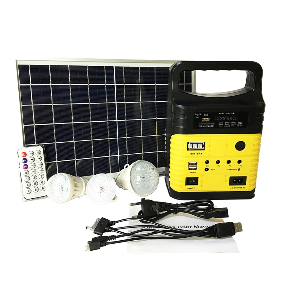 

Portable Solar Generator Outdoor Camping Illumination System BT MP3 Radio Polycrystalline Solar-panel with 3pcs LED Lights