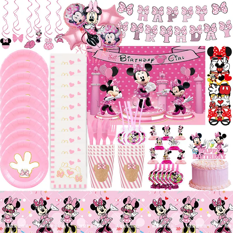 Минни Маус украшения для дня рождения набор посуды фон подарочные коробки конфет
