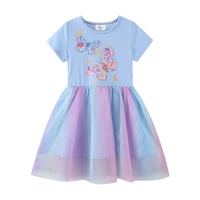 2022 new baby girls princess dress girl colorized butterfly printed dream dress cotton round neck casual summer girls 2 7 years
