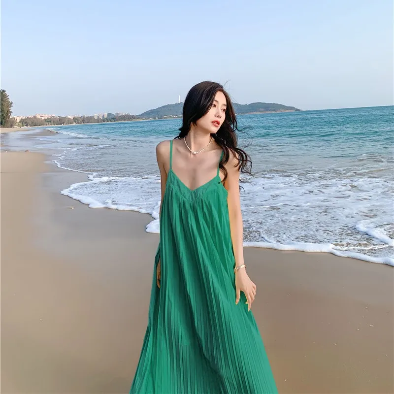 Подходит для женской летней одежды свободное плиссированное платье на