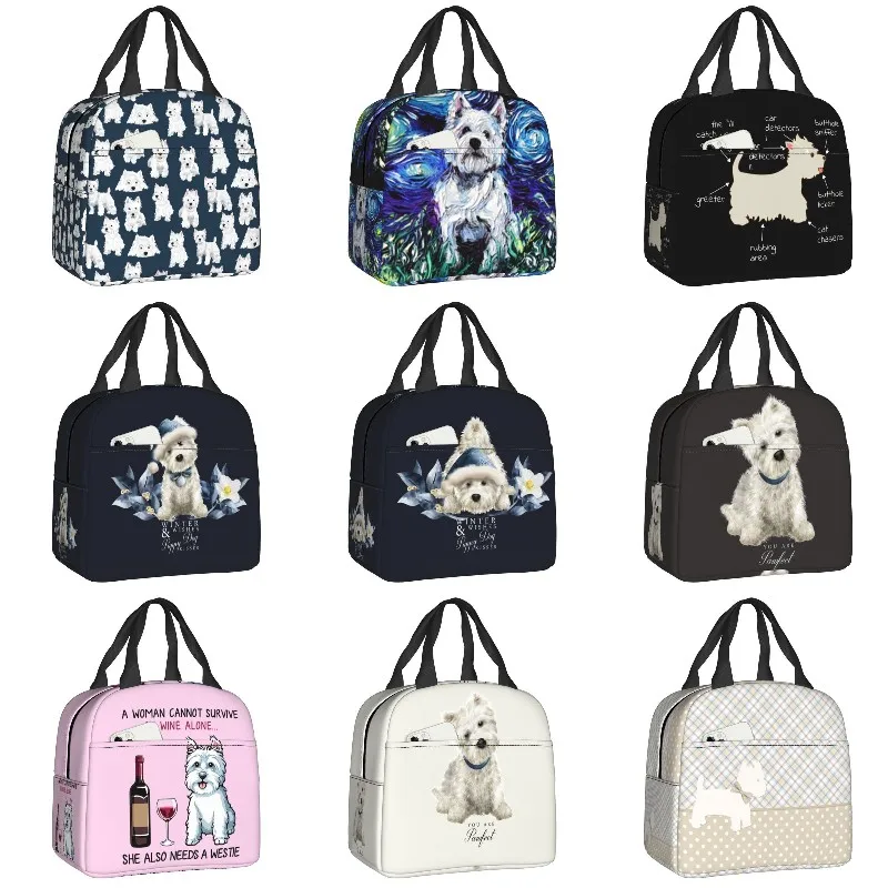 West Highland White Terrier Dog Thermal Insulated Lunch Bag Cute Westie Puppy Resuable Lunch Tote for School Food Box