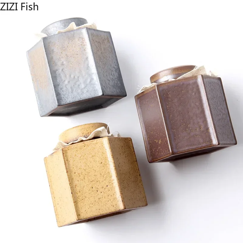 Шестигранная ретро керамическая канистра для чая герметичные банки хранения