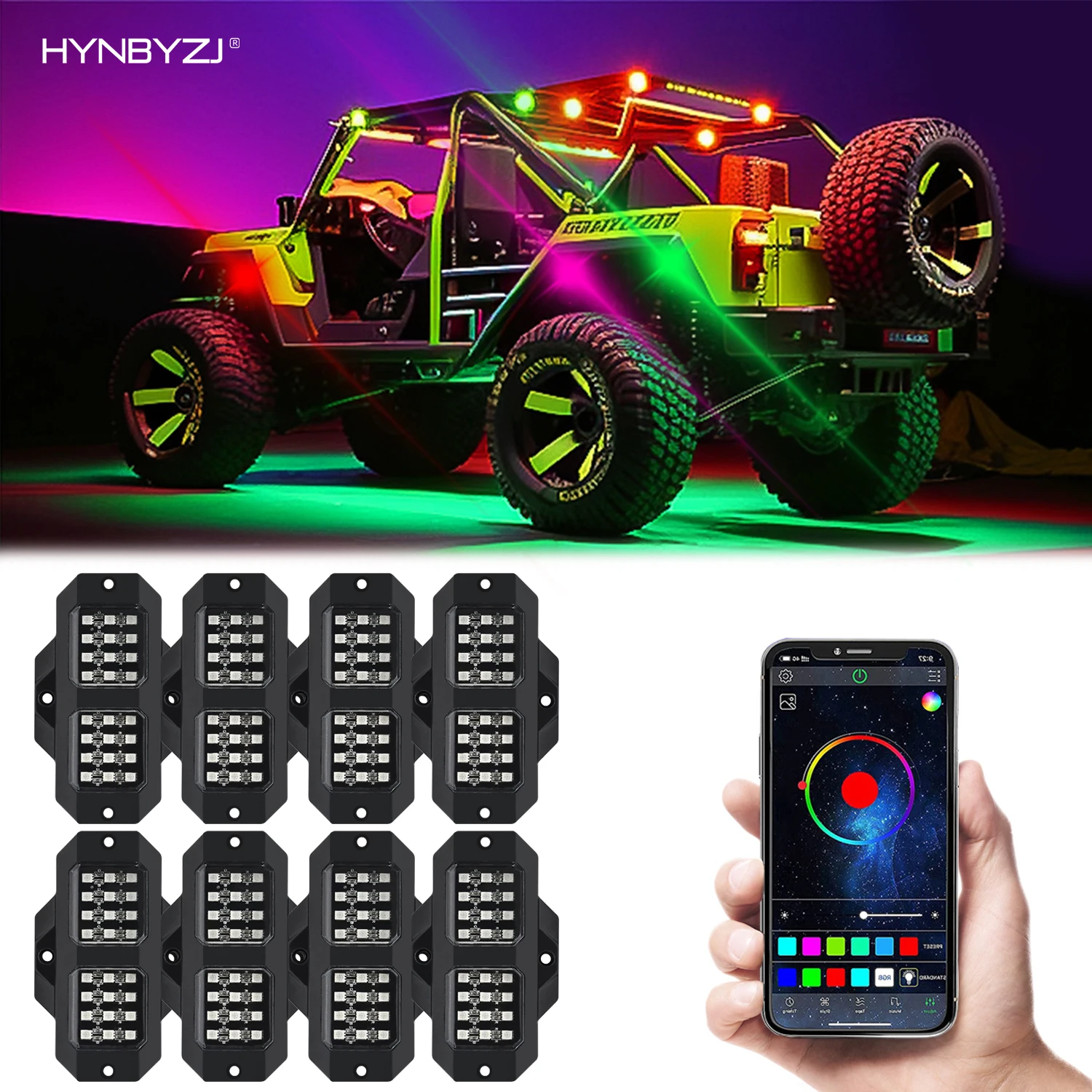 

12V RGB Lights Car Chassis Undergolw Decorative Ambient Lamps LED Bluetooth Smart Cartronics For Boat Jeep Off Road 4x4 Truck