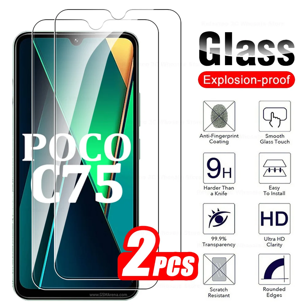 For Xiaomi poco C75 C65 Protective Glass 2Pcs Tempered Poco F6 X6 M6 Pro PocoF6Pro X6Pro PocoC75 Screen Protector Film
