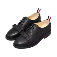 tb thom shoes butterfly knot brogue sneakers black pebble grain womens classic retro longwing lace up oxford leahter tb shoes