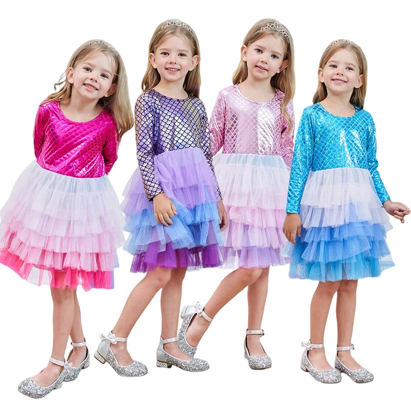 

Детское многослойное платье-пачка с длинным рукавом и юбкой Ариэль