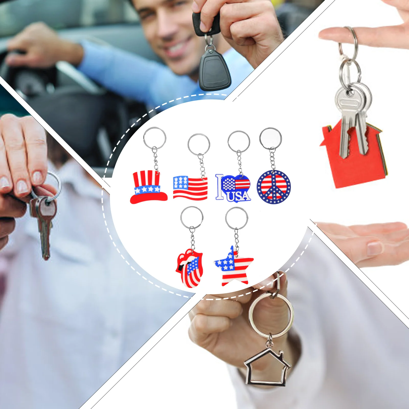 

12 Pcs Key Chain Ornament 4th July Pendant US Flag Accessories Hanging Supply United States Keychain Silica Gel Ring Usa Flags