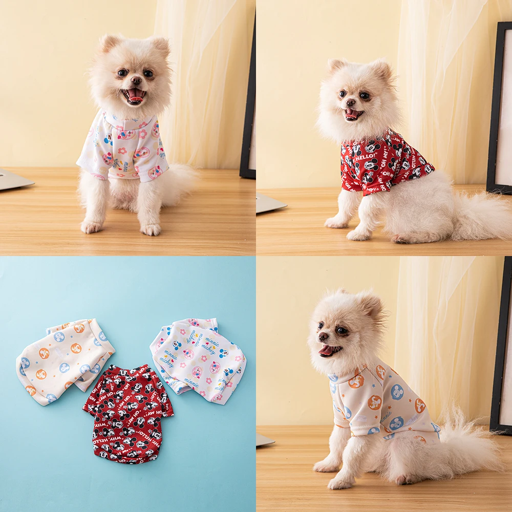 

Disney Mickey and Minnie Print Dog Clothes Casual Pet Clothing 100% Cotton Comfortable Spring/Summer Schnauzer Puppy Clothes
