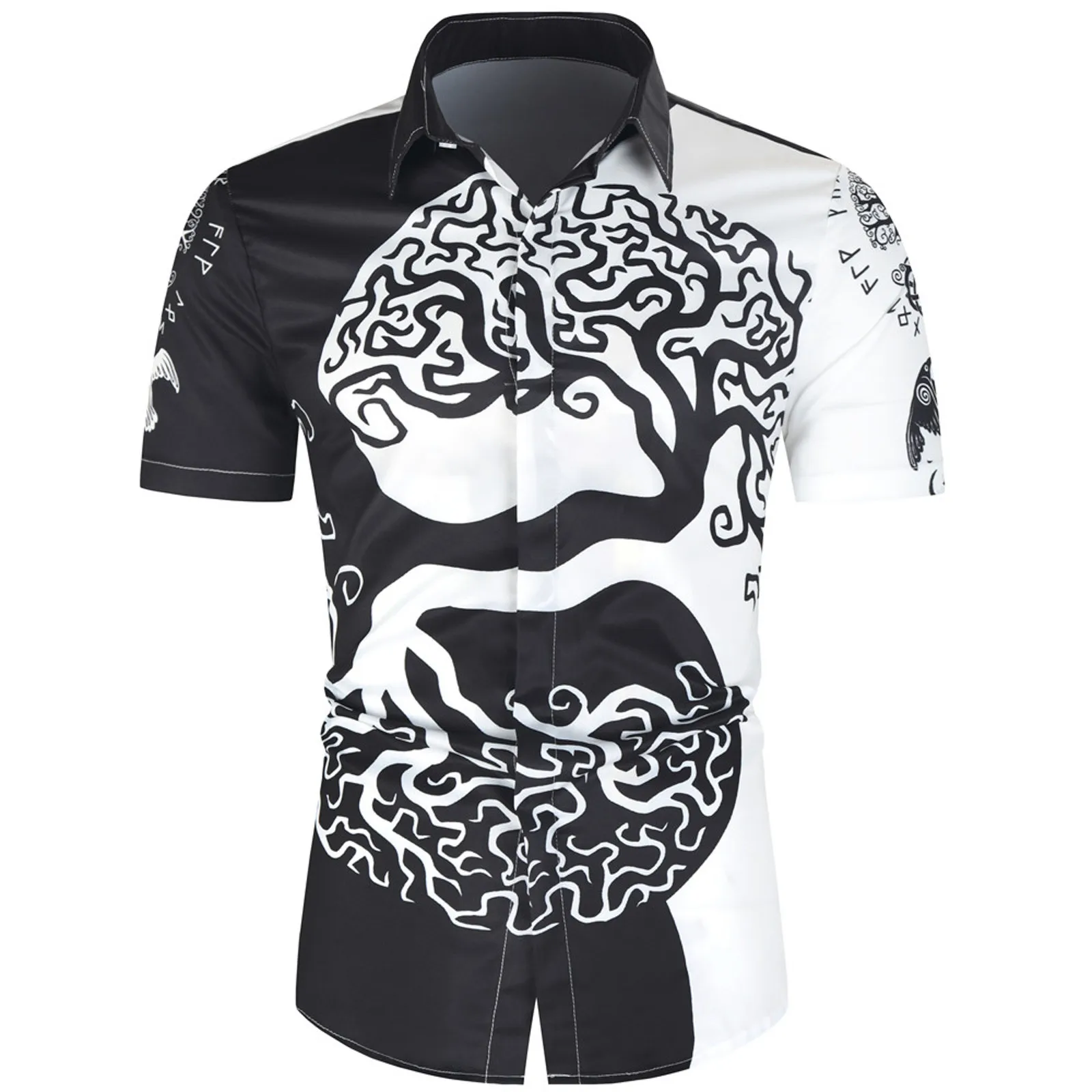 

Casual Short Mens Fashion And Leisure 3D Digital Printing Buckle Lapel Short Sleeve Shirt Top