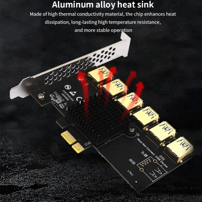 

С Ic радиатором, 6 портов, Gold Usb3.0, карта расширения для майнинга, портативный металлический Pci-e Usb 3,0 адаптер Pci-e слот Pci-e 1x