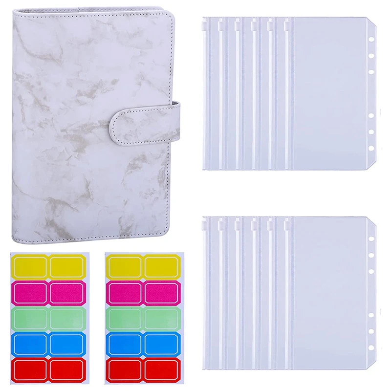 

A6 PU Binder Cover With A6 Binder Pockets Loose Leaf Bags 6 Ring Budget Binder Cash Envelopes Money Saving System