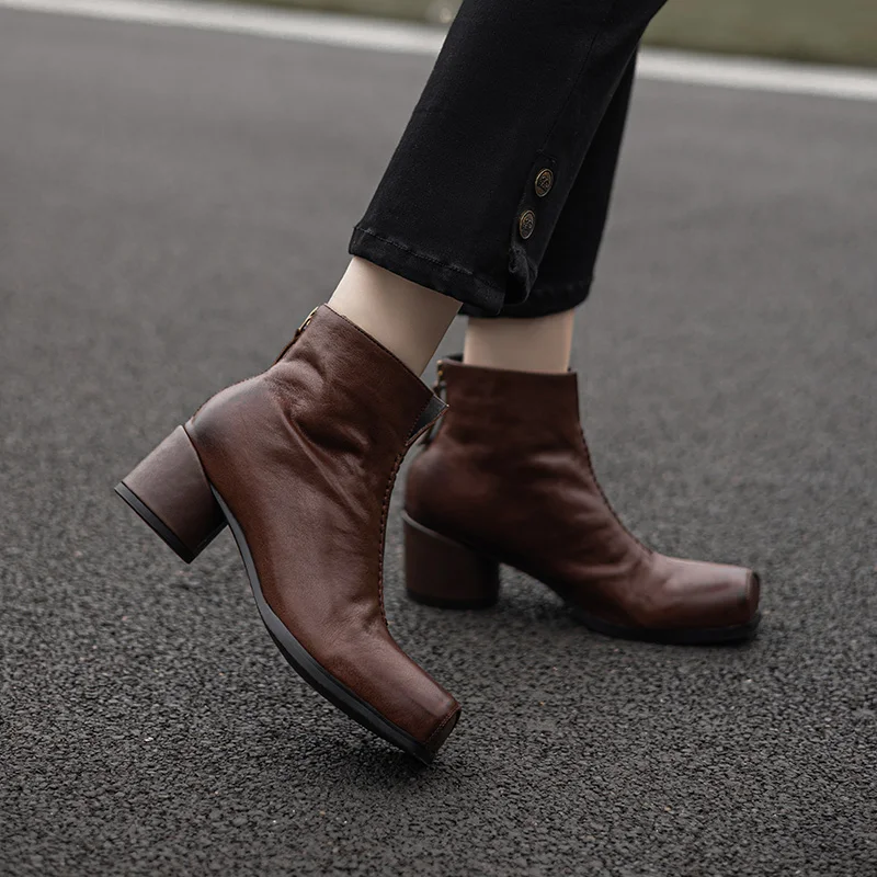 Женские ботильоны зимняя обувь на массивном каблуке винтажные женские зимние