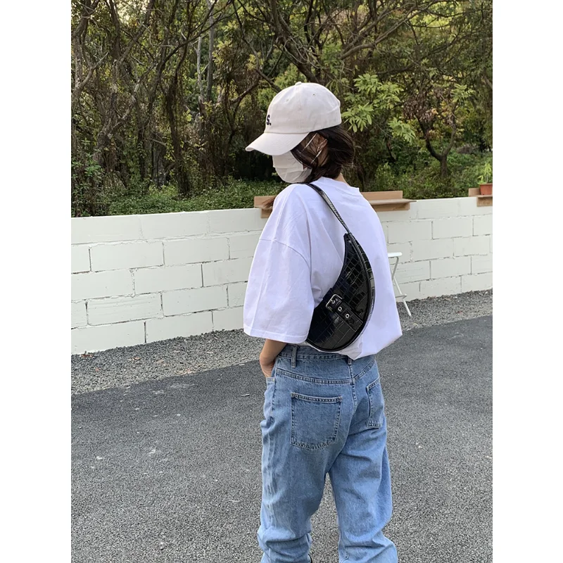 Spring 2023 Summer New Women's Bag Bag Fashion Black Crocodile Pattern Shoulder Underarm Bag All-Match Fashion Handbag for Women