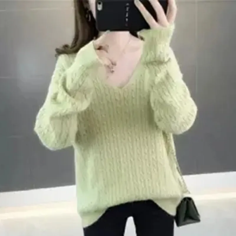 

Women's V-neck Fashion Harajuku Sweatshirt Solid Color Long-sleeve Pullover Loose-fitting Fall/Winter Bottoming Knitted Jacket